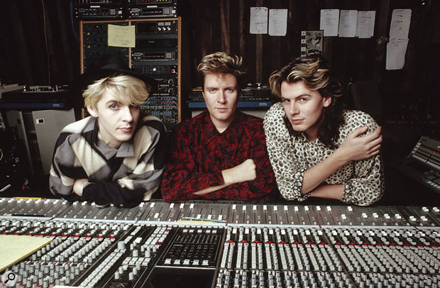 Nick Rhodes, Simon Le Bon and John Taylor (left to right) at AIR Montserrat during the recording of Seven And The Ragged Tiger.