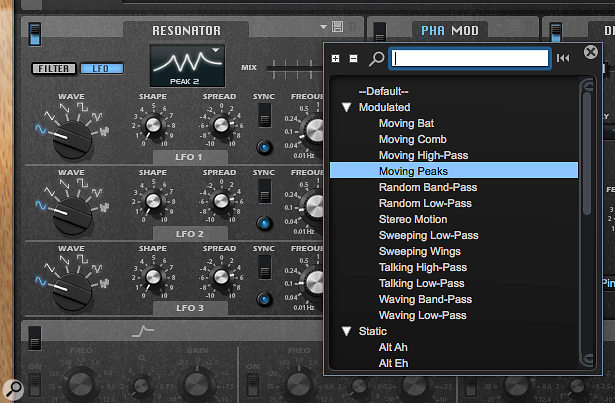 Note that many of Retrologue’s sub-sections (including the Resonator shown here) feature their own preset systems.