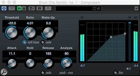 Cubase’s humble Compressor plug-in. Perhaps it’s not the most characterful software compressor, but it’s perfectly capable for routine gain-reduction tasks.