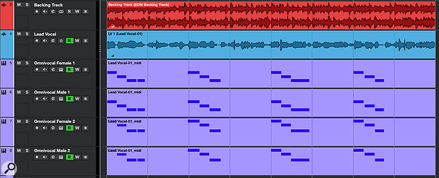 As seen for our backing vocal example, once you have created one Omnivocal part, as with any MIDI‑based virtual instrument, it’s easy to then create – and edit — multiple variations.