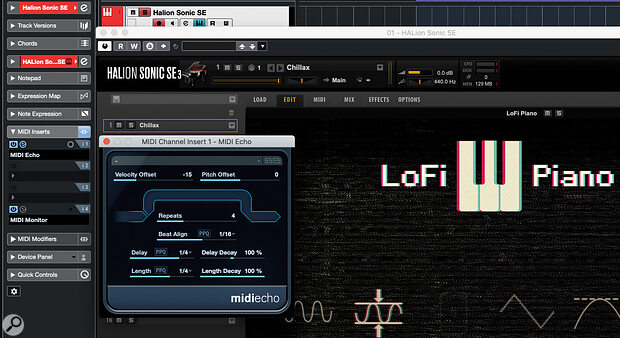 Screen 1: The MIDI Echo plug‑in is an alternative approach to creating delay/echo type effects with your MIDI instruments.