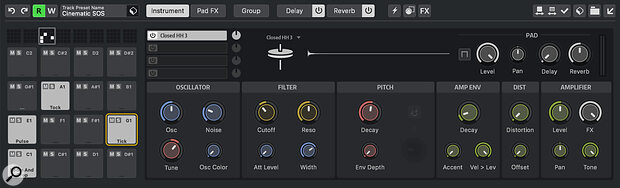Set with very short Amp Env Decay, the Closed HH engines all provide plenty of options for ‘ticker’ style sound design.