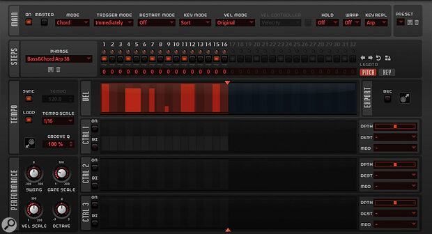 Screen 3: The arpeggiators can be configured independently for layers A and B, and these can help you conjure up all sorts of rhythmic interest.