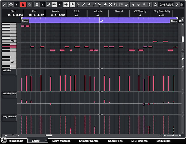 Play Probability can also be used to add accent notes to melodic instruments such as bass.