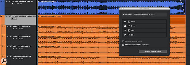 Your newly created stems are neatly organised within a Folder with the full functionality of their respective audio tracks available for level adjustment or other processing.