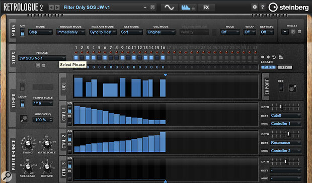 Once your audio has been routed into Retrologue 2, you can exploit the Arp page options to inject some rhythm and movement into your sound.