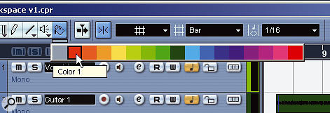 Track colours can be selected via the Inspector.