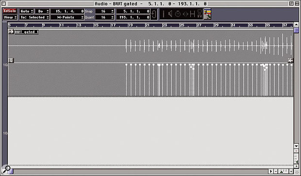 My drum part in the Audio Editor, with M-Points displayed below the waveform.