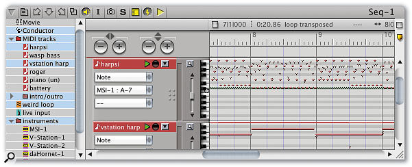 In keeping with Digital Performer tradition, DP5 puts various buttons and mini-menus in the title bars of windows, replacing the standard OS X traffic lights.