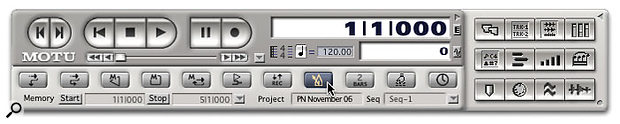 The metronome button in DP's control panel switches the metronome click on and off, but double-clicking it brings up the Preferences window, in which you can configure its operation in great detail.