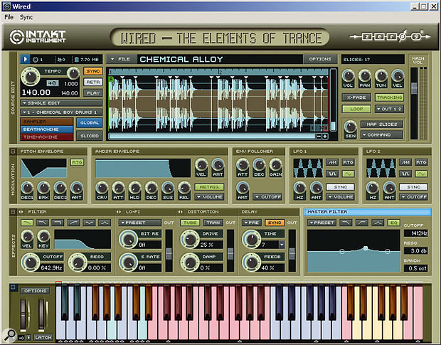 The Intakt user interface — here seen in Zero-G's Wired instrument with a construction kit preset loaded.