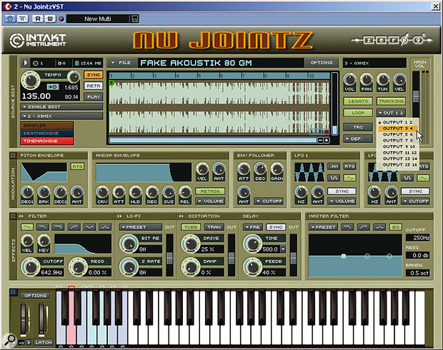 Nu Jointz being used as a VST plug-in within Cubase SX. In both Intakt and Kompakt, each sample can be assigned to one of the eight stereo outputs.