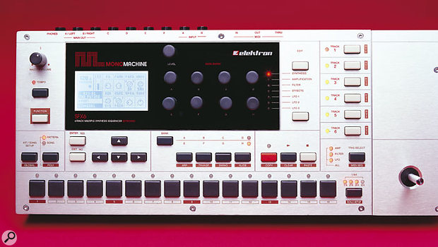 Elektron's interest in hardware sequencers and drum machines from the the '80s is immediately apparent from a glance at the Monomachine's control panel, with its row of 16 step-selection and editing buttons. However, the intuitive central display and array of eight hands-on edit knobs could only belong to a '90s or 21st-century instrument.