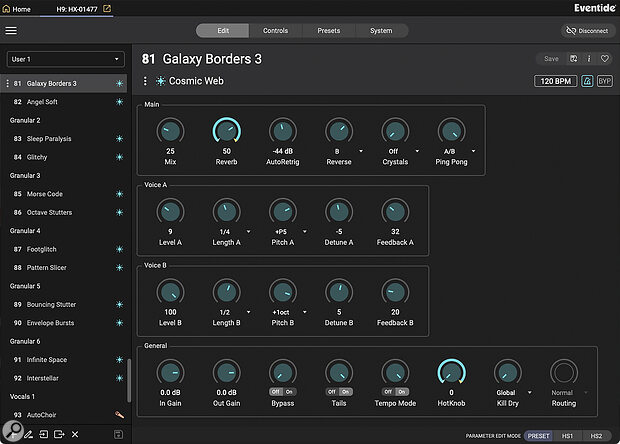 The desktop Eventide Control software for macOS and Windows currently communicates using a USB connection, but a Bluetooth option will be implemented in the near future.