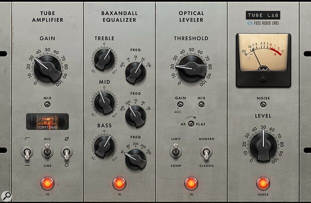 Fuse Audio Labs Tube Lab vintage inspired preamp Baxandall EQ optical compressor limiter plug-in