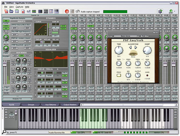 The upgraded DSP Station provides EQ and Dynamics on each Input and Group channel, as well as supporting VST plug-ins like PSP's EasyVerb shown here.