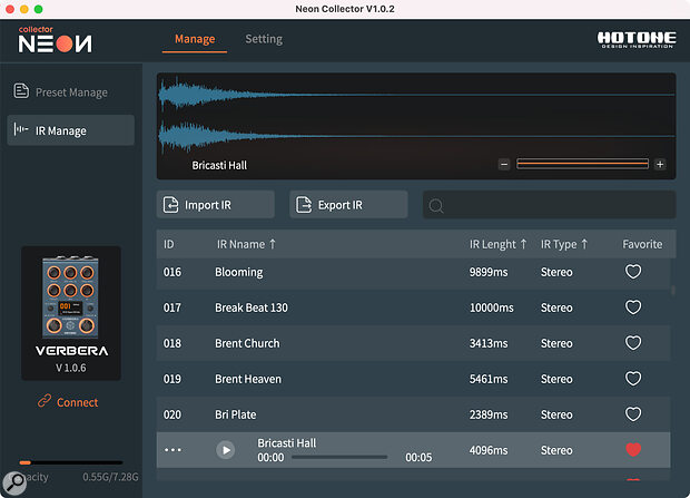 The Neon Collector app, which handles preset and IR management, the import of third‑party IRs, and firmware updates.