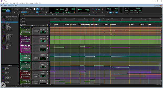 As well as being useful on a practical level, going through your project and organising everything into a ‘macro view’, with tracks in folders and everything in view on the arrange page, can help to shift your mental focus.