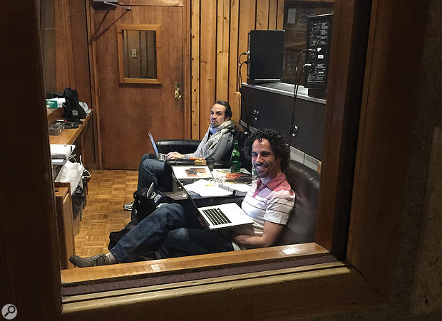 Hamilton creator Lin-Manuel Miranda (left) and musical director Alex Lacamoire at Avatar Studios during the recording of the soundtrack.