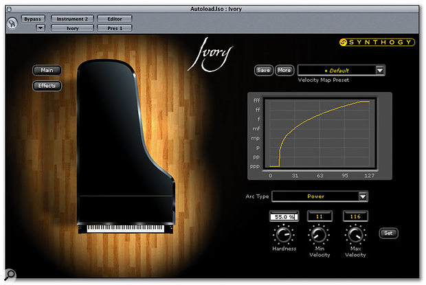 The velocity response is editable, so you can tailor it to the keyboard you're using to trigger Ivory.