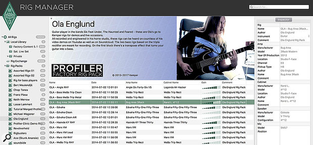 The Rig Manager software provides librarian facilities — you can store, organise and share profiles with other users — but there's no remote editing facility at present.
