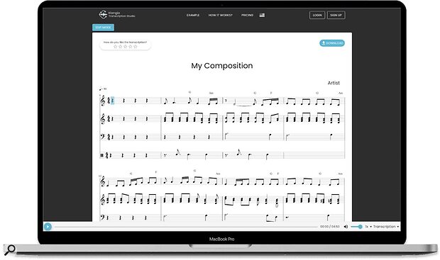 Klang.io Transcription Studio audio to score notation tablature MIDI software plug-in