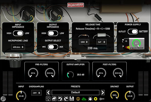 Some users will find all they need in the main GUI, but as with most Korneff plug‑ins, you can dive much deeper, with the option to do things like change resistor and capacitor values.