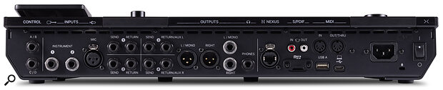 As with the earlier Helix models, the rear panel is packed with all manner of analogue and digital I/O, including a mic preamp, but the Nexus RJ45 port is new: this caters for an optional Expand D10 digital I/O unit that adds VDI for Variax, L6 LINK for Powercab integration, and perhaps more peripherals in the future.