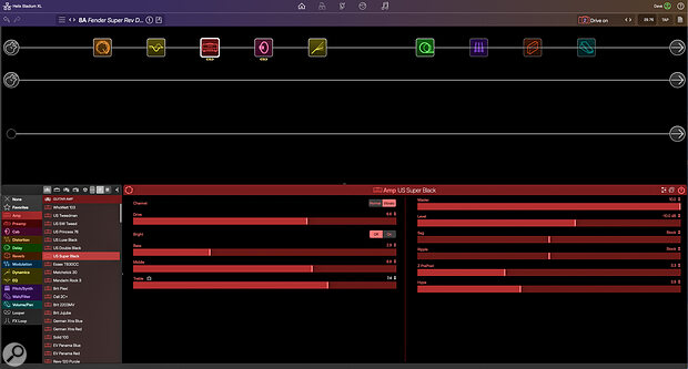 The main Edit screen, showing the familiar blocks‑based signal path above, and details about the selected block beneath.