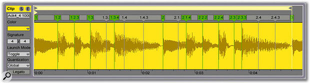 Live's ability to time-stretch audio in real time depends on preparing clips and storing information about the transients they contain as 'warp markers'. 