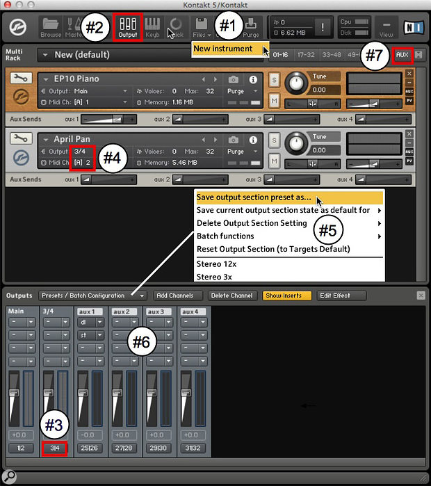 add outputs kontakt player 6