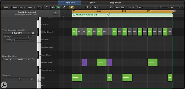 Screen 5: A simple R&B pattern made entirely from the quintuplet time division.