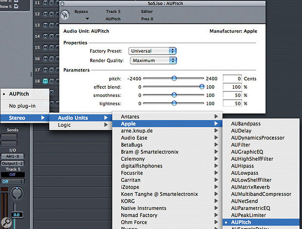 Apple's built-in AUPitch plug-in was part of the Tiger operating system, and allows rough-and-ready real-time pitch-shifting directly within Logic.