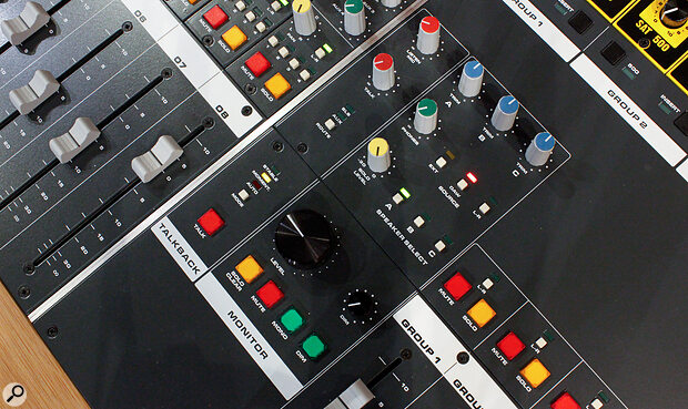 The Monitor section of the Master Module, with talkback and listen mic facilities, alongside source and monitor selection and level controls.