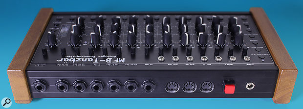 The back panel features a range of shared and dedicated audio outputs on stereo quarter-inch jack sockets, two MIDI In ports and one MIDI Out port, and an input for the external power supply. Additionally, there are seven CV/Gate sockets on the Tanzbär's main panel. 