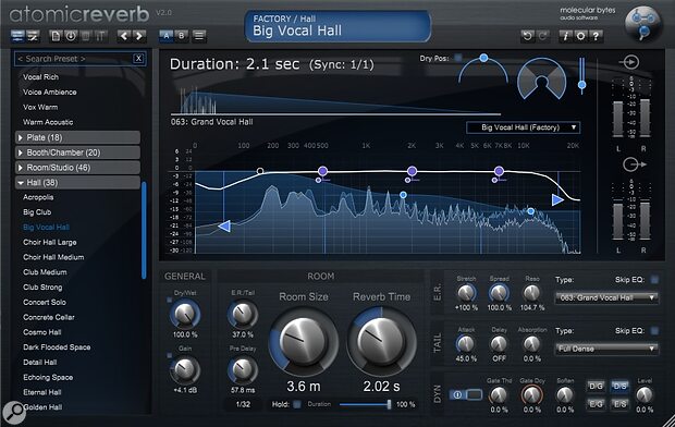 Molecular Bytes AtomicReverb2 realistic natural-sounding algorithmic reverb plug-in
