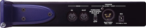 There are so many connections on the Traveler's back panel that MOTU had to site the MIDI I/O and power connections around the side.