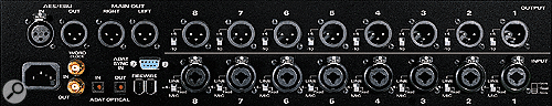 Although the 896 offers the same quotient of analogue I/O as the 828, it adds 96kHz support and mic preamps on every channel.