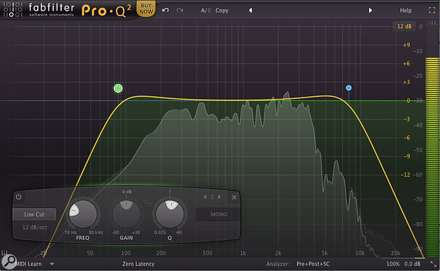 The natural bumps created by high- and low-pass filters were used to help subtly shape the guitar tracks.