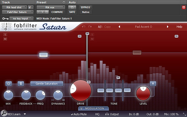 FabFilter's Saturn plug-in was used to add a sense of excitement in the lead vocals' mid-range.