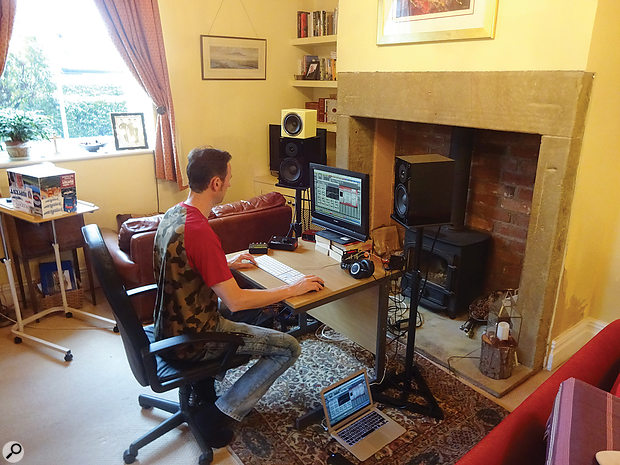 This month's Mix Rescue project took place in SOS reader Isaac Ellis's living room, using his no-frills laptop Pro Tools setup and its bundled plug-ins. The speakers you can see are NHT's budget-friendly SuperOne 2.1 nearfields and an Avantone MixCube.