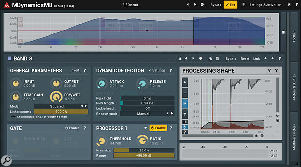 The overheads were picking up unpleasantly spikey-sounding stick noise from the ride cymbal, but this was easily dealt with using fast high-frequency limiting.