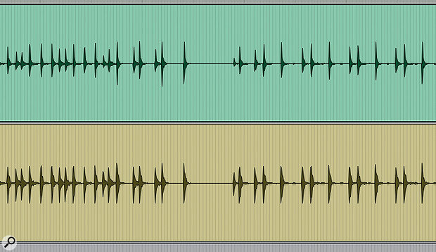 You can see in the 'before and after' images of the waveform how the compression reduced the difference in level between the quietest and the loudest hits.