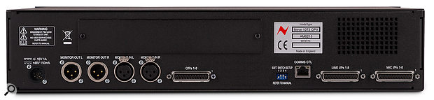 The rear panel includes a space for an optional bolt-in card, which adds both Dante and USB interfacing.