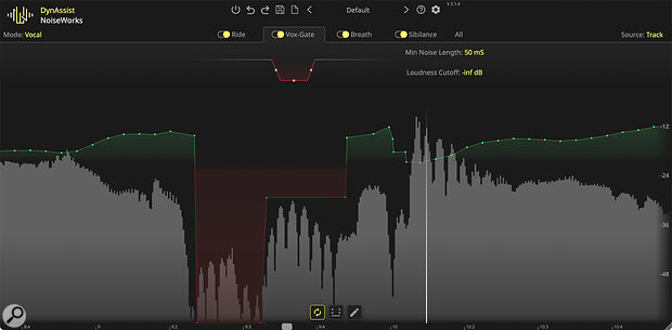 The Vox Gate uses machine learning to identify non‑vocal/dialogue areas in a file, and lets you decide how much they’re attenuated.