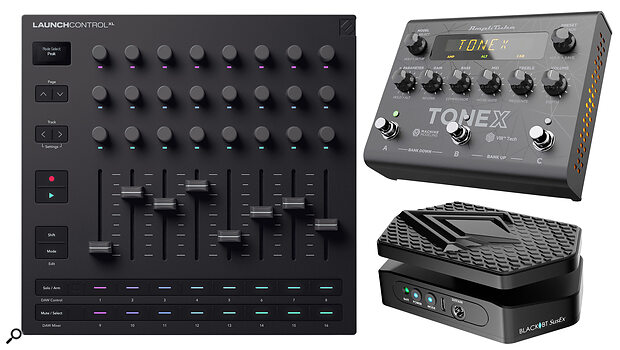 Novation Launch Control XL3, IK Multimedia Tonex Pedal, BlackBT SusEx Pedal.