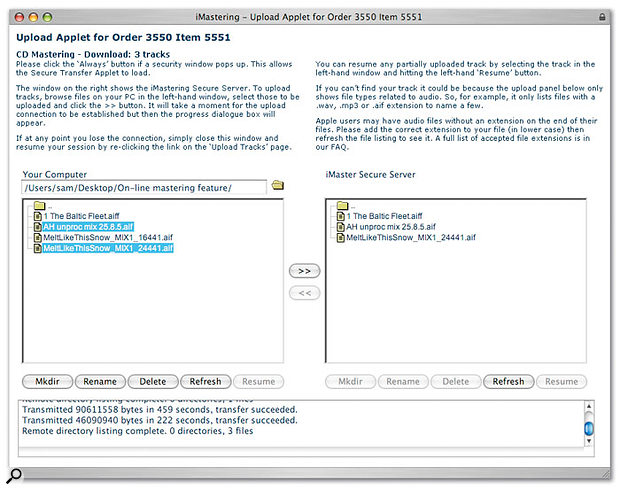 The iMastering site uses a Java applet to display the contents of your hard drive and their server in a familiar tree structure.