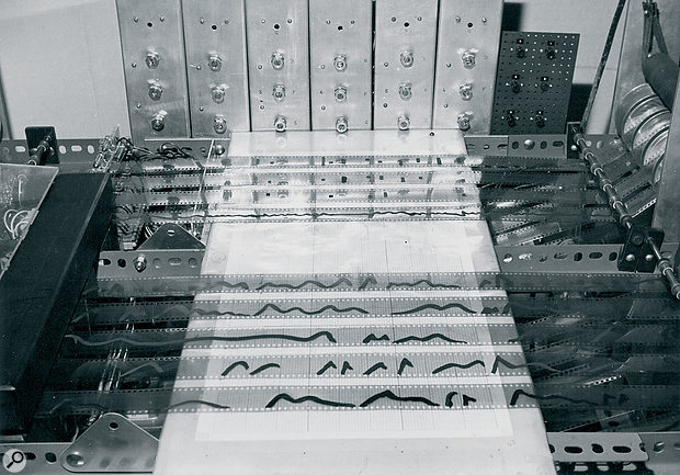 The Oramics machine was developed on a very tight budget and required some ingenious lateral thinking on Graham Wrench's part — such as scraping the paint off transistors to make them into light‑sensitive photo-transistors.