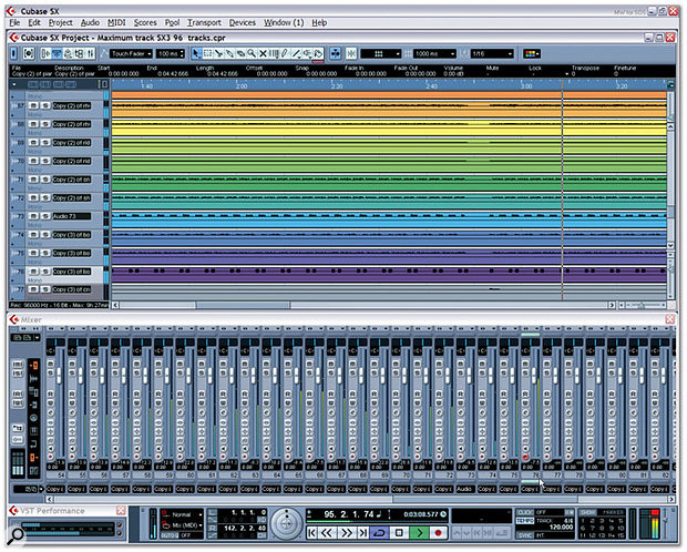 RAID is an excellent tool for increasing performance, but many musicians simply don't need it. Here you can see my single SATA Seagate Barracuda audio drive managing playback of 76 simultaneous mono 24-bit/96kHz audio tracks.