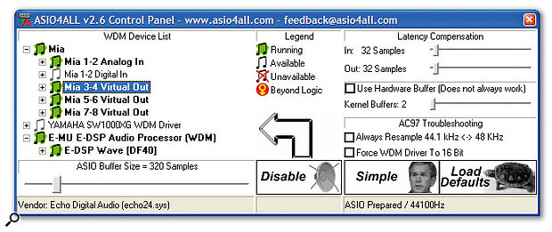 ASIO4ALL may not have the most professional-looking Control Panel, but it can work rather well if you want to mix several different interfaces and run them simultaneously in an ASIO-compatible host application.